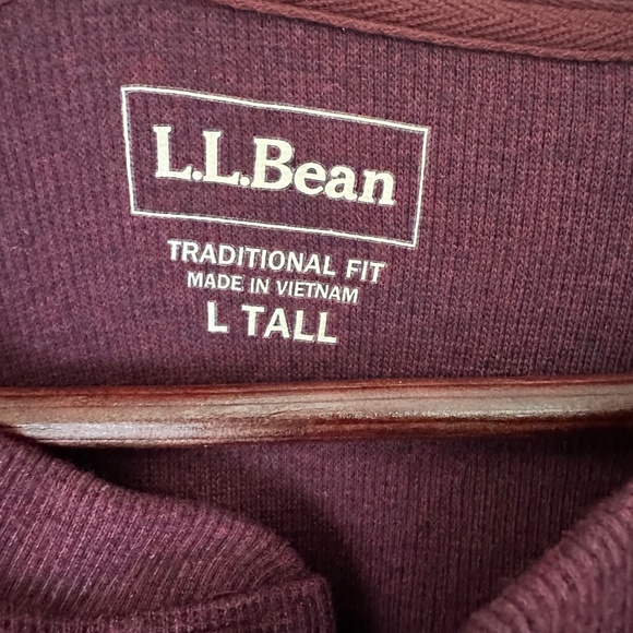 LL Bean Mens Traditional Long Sleeve Henley — Maroon - Picture 3 of 5